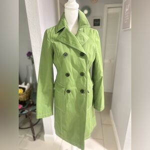 Michael Kors Double Breasted Green Trench Coat Size XS Rain
